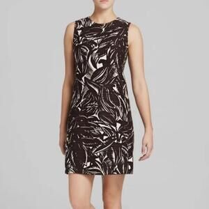 Tory Burch Tabora Palm Shift Dress Size 0 Coconut Brown/Natural Cream